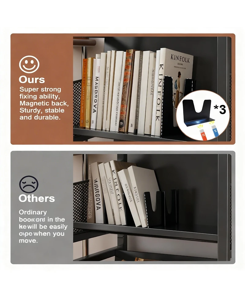 Yigii Heavy-Duty Double-Sided Book Cart with Silent Wheels and 3 Magnetic Shelves