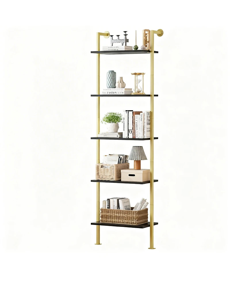 Yigii Ladder Bookshelf Wall-Mounted Solid Wood Industrial Storage Rack