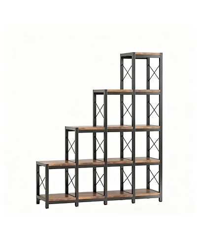 Yigii Shelves Ladder Corner Industrial Vintage Book Storage Display Shelf Organizer