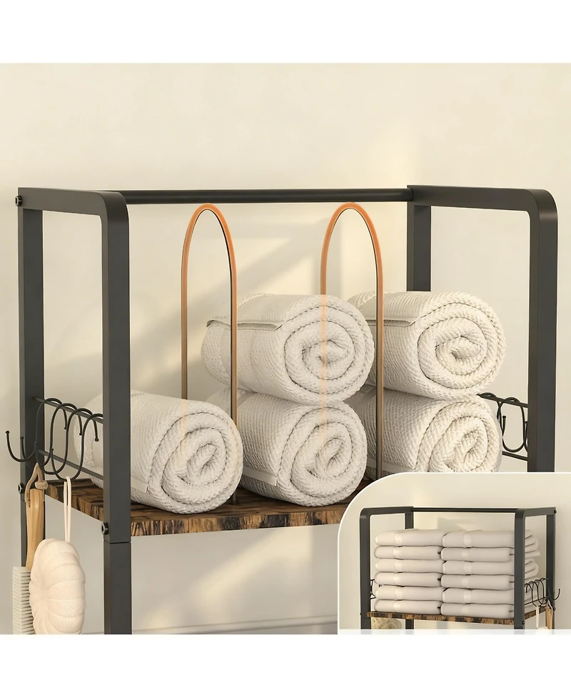 Yigii Freestanding Towel Rack 3-Tier Metal Shelf U-Shaped Dividers Hooks Bathroom