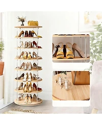 Yigii 7-Tier Rotating Shoe shelf 360 degree Spinning Tower Wood Acrylic Organizer