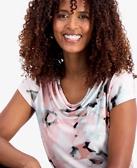 Kasper Women's Blurred Floral Cowlneck Top