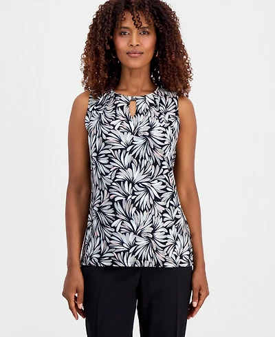 Kasper Women's Sleeveless Printed Keyhole Top
