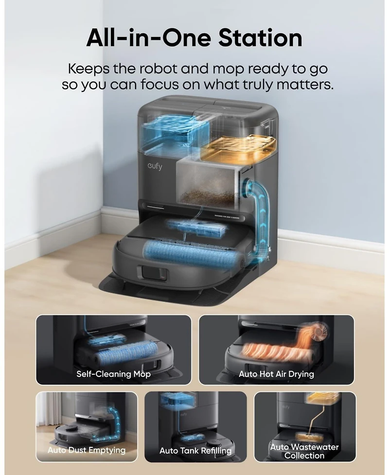 eufy C28 Robot Vacuum and Mop Combo, HydroJet Self-Cleaning Roller Mop, 15,000 Pa Turbo High Suction