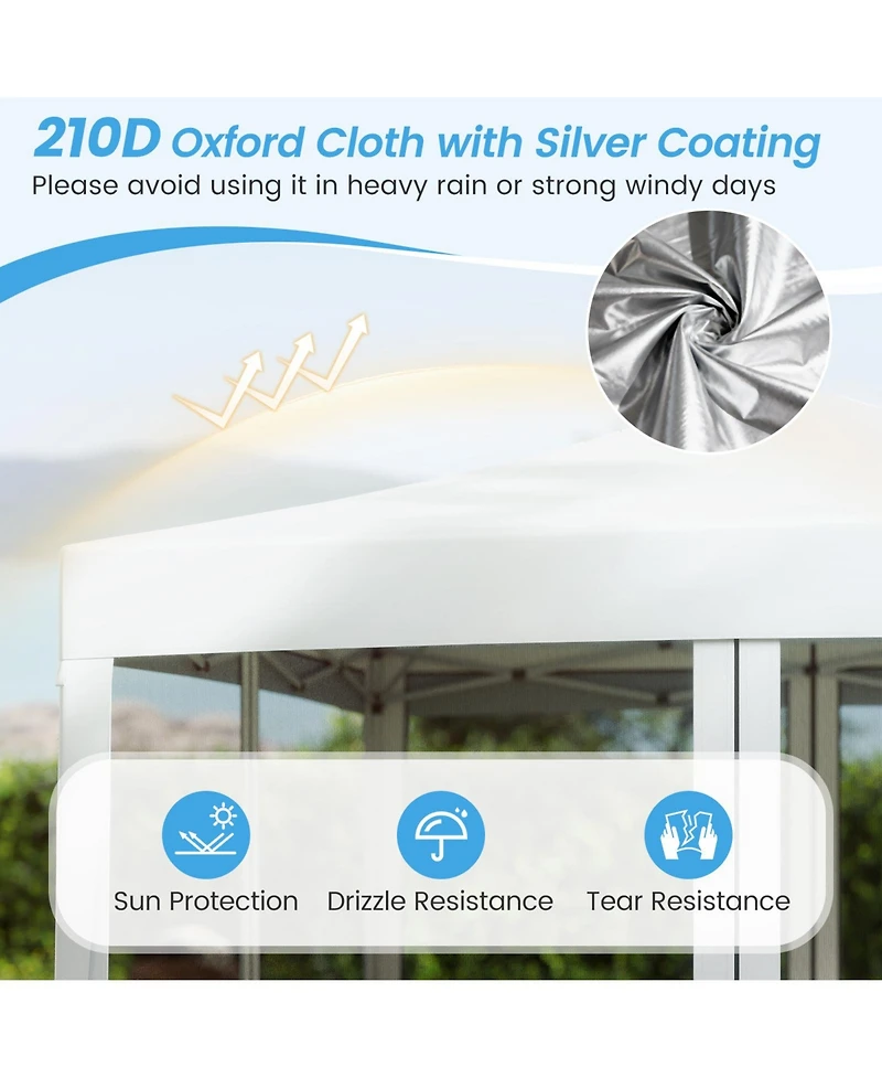 Gymax 10 Ft x 10 Ft Pop-Up Canopy Tent w/ Mesh Netting Carry Bag 8 Stakes and 4 Ropes Outdoor