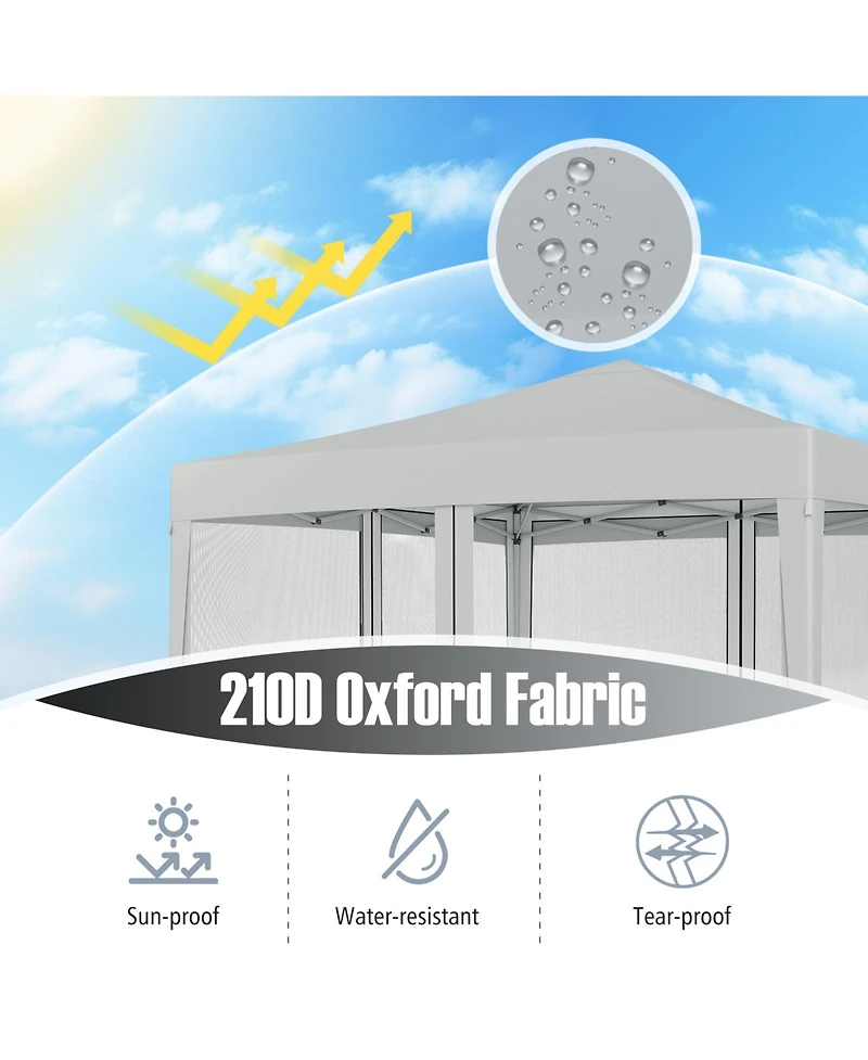 Gymax 10 Ft x 10 Ft Pop-Up Canopy Tent w/ Mesh Netting Carry Bag 8 Stakes and 4 Ropes