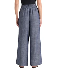 Ellen Tracy Women's Wide Leg Chambray Pant with Porkchop Pocket