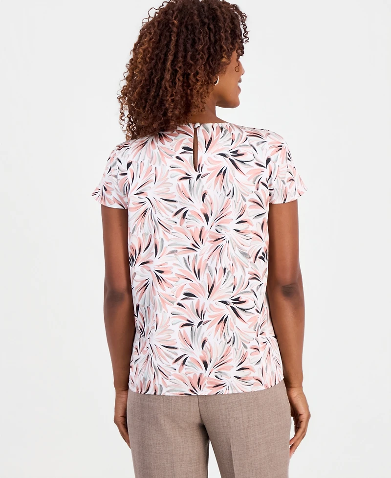 Kasper Women's Printed Pleated-Neck Cap-Sleeve Top