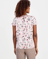 Kasper Women's Printed Pleated-Neck Cap-Sleeve Top