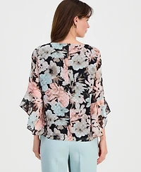 Kasper Women's Floral Clip-Dot 3/4-Sleeve Top