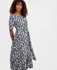 Kasper Women's Printed Elbow-Sleeve Fit & Flare Dress