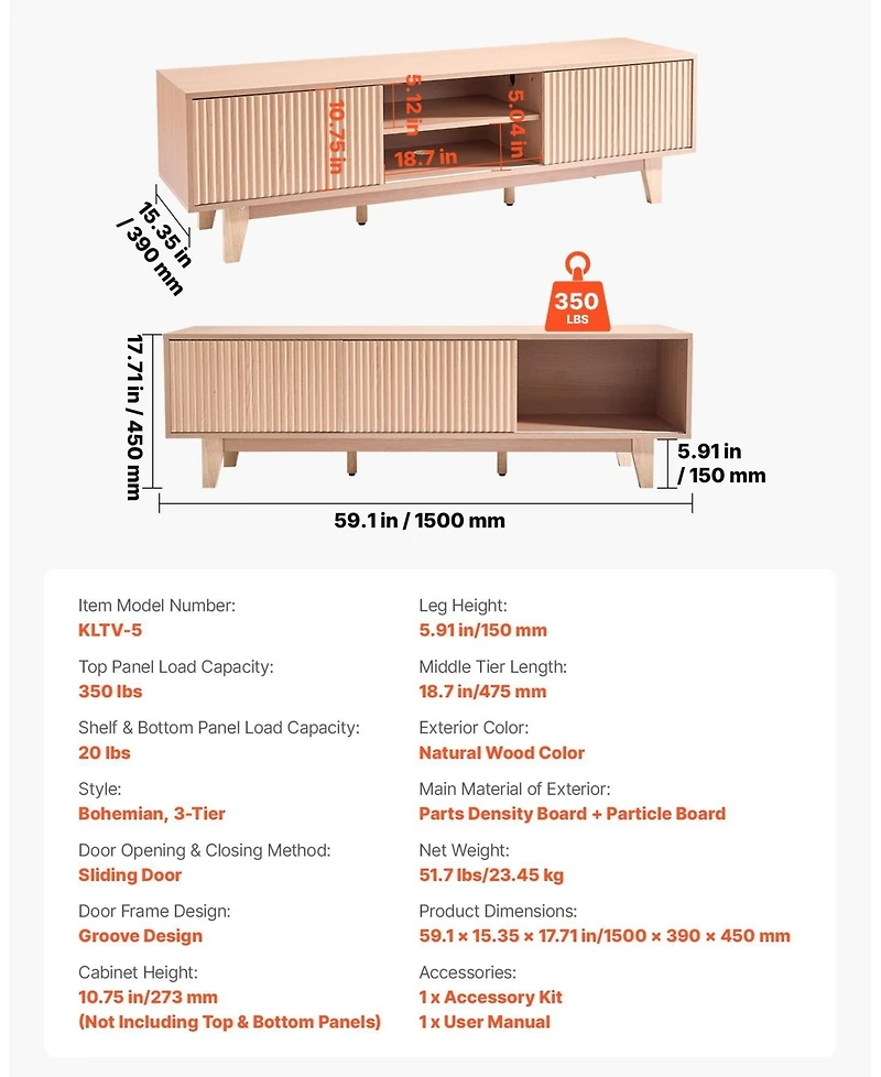 Gouun Boho Tv Stand with Sliding Door for TVs
