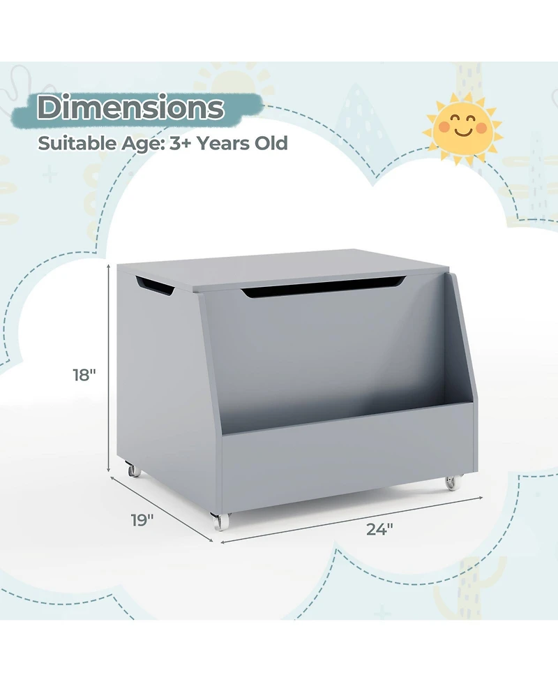 Slickblue Wooden Toy Organizer Cart with Bookshelf and Lockable Wheels