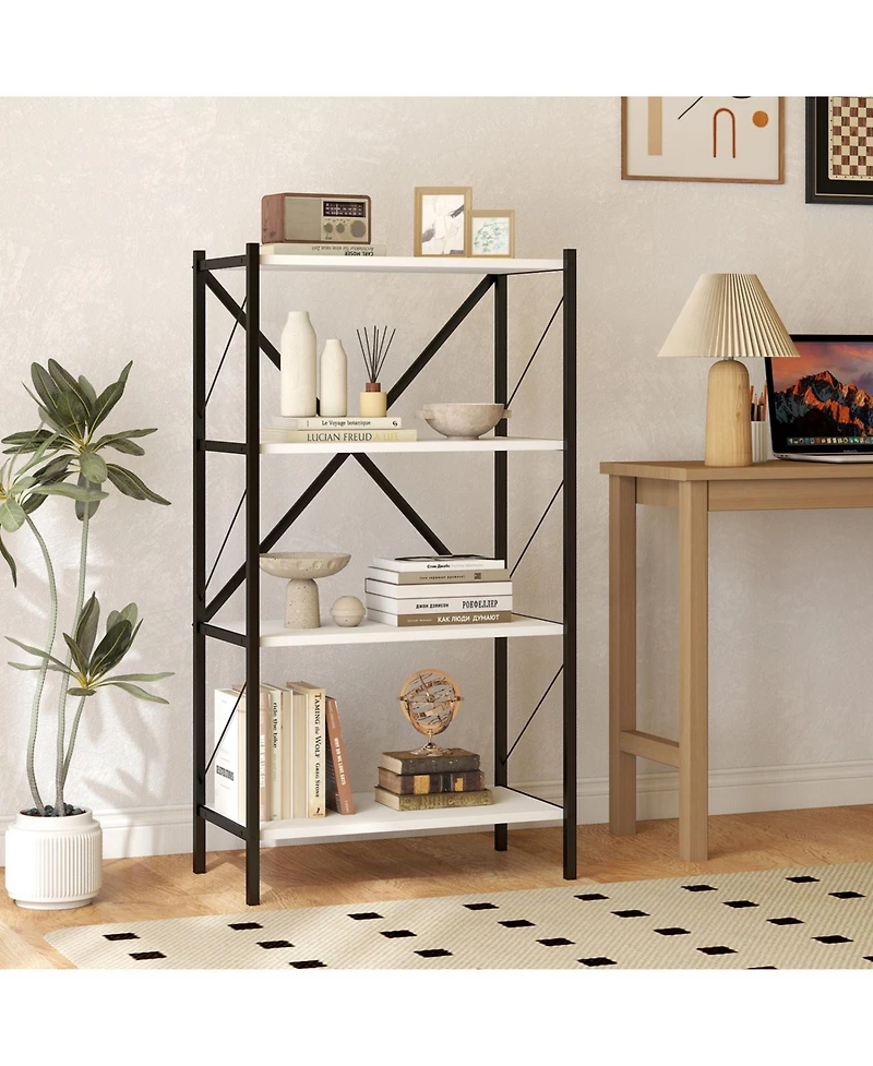 Slickblue Heavy Duty 4 Tier Bookshelf with Metal Frame Storage Unit