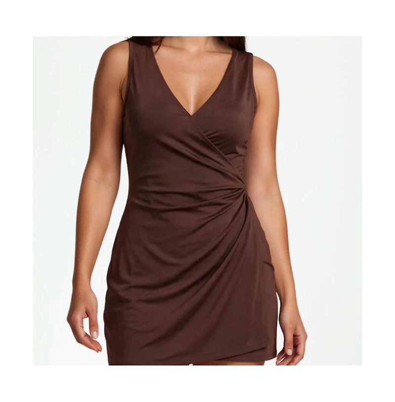 Calypsa Women's Alana Wrap-Style Swim Dress With Hidden Bottoms and Adjustable Straps