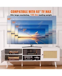 Gouun Rattan Tv Stand for TVs with Power Outlets