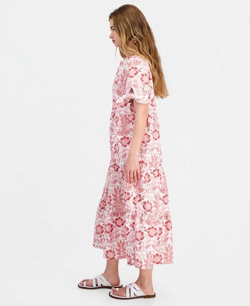 Charter Club Petite Linen Pineapple Bliss Tie-Sleeve Maxi Dress, Macy's Exclusive