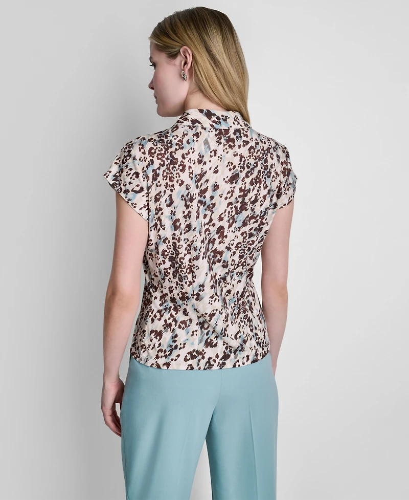 Dkny Petite Printed Cap-Sleeve Knit Top