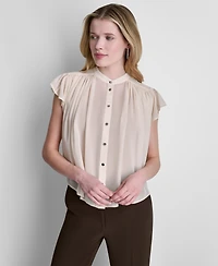 Dkny Petite Woven Chiffon Crewneck Blouse