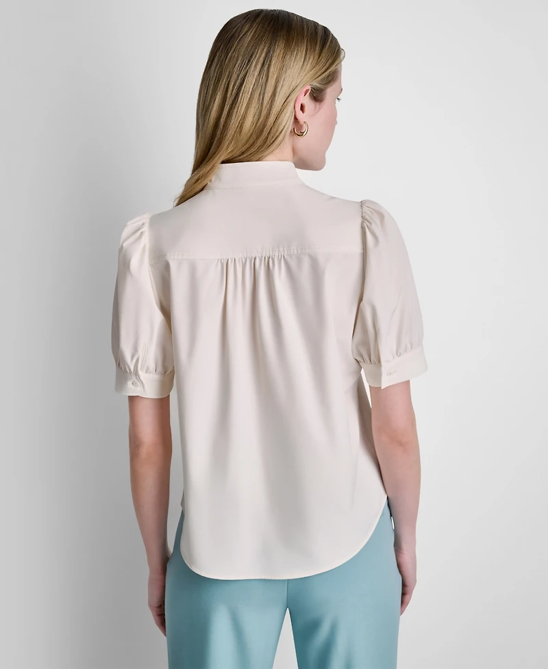 Dkny Petite Woven Mandarin Collar Blouse