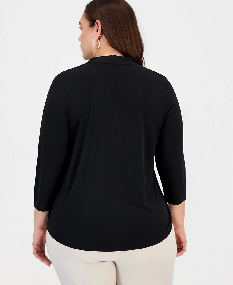 Jm Collection Plus Solid V-Neck 3/4-Sleeve Top, Exclusively at Macy's