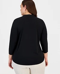 Jm Collection Plus Solid V-Neck 3/4-Sleeve Top, Exclusively at Macy's