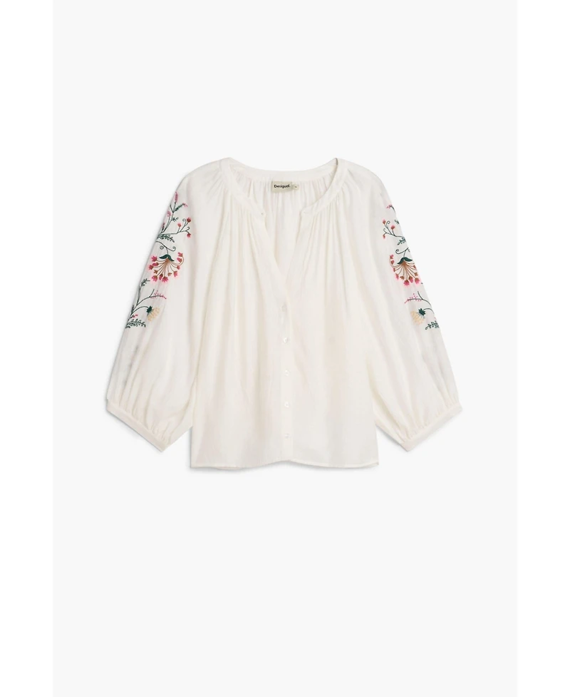 Desigual Women's Blouse Embroidered Sleeves