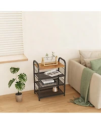 Yigii Shoe Rack Metal Mesh Shelves Wooden Heavy-Duty Storage
