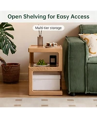 Yigii Solid Wood Side Table Nightstand Open Shelf End Table