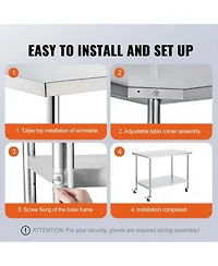 Gouun Stainless Steel Rolling Work Table 30 x 48 x 38 in with 4 Casters