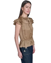 Tommy Hilfiger Women's Peplum Crew Neck Flutter-Sleeve Top