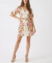 Taylor Petite Printed V-Neck Mini Dress