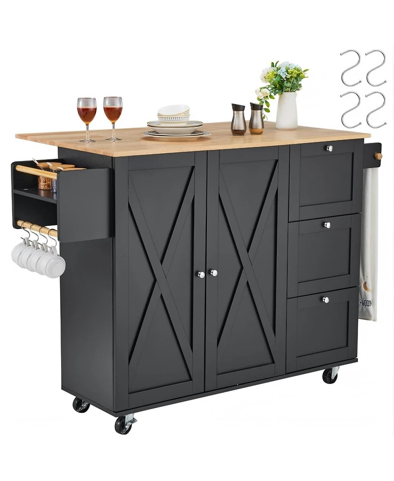 Gouun 56 in Rolling Kitchen Island Cart and Storage Cabinet, Drop Leaf
