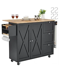 Gouun 56 in Rolling Kitchen Island Cart and Storage Cabinet, Drop Leaf