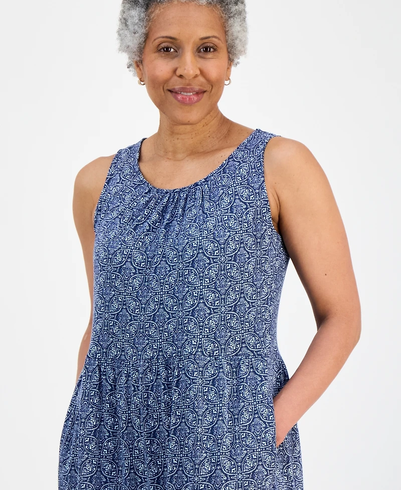 Style & Co Petite Printed Round-Neck Tiered Tank Dress, Macy's Exclusive