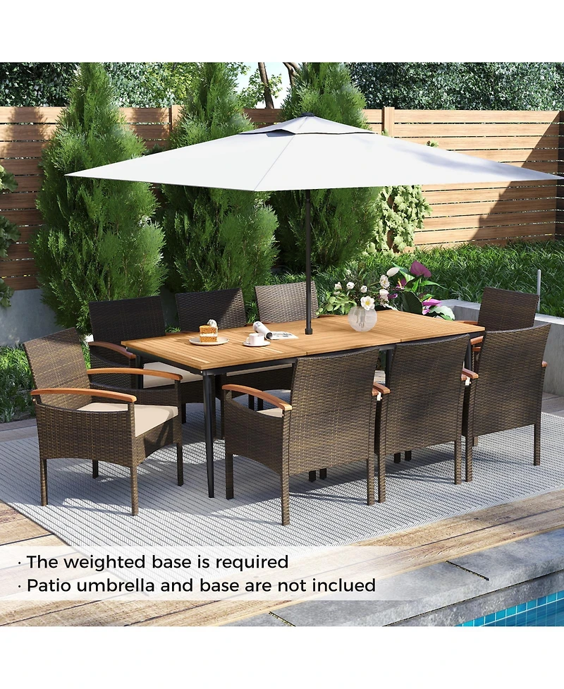 Gymax 9PCS Patio Pe Wicker Dining Set w/ Cushions and 1.9'' Umbrella Hole for Deck
