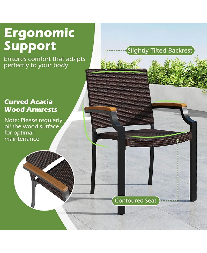 Gymax Set of 9 Patio Dining Set w/79'' Rectangular Dining Table and 8 Stackable Rattan Chairs