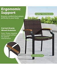 Gymax Set of 9 Patio Dining Set w/79'' Rectangular Dining Table and 8 Stackable Rattan Chairs