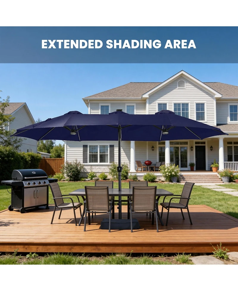 Mondawe 15ft Double-Sided Solar Rgb Led Patio Umbrella with Base, Dual Charging