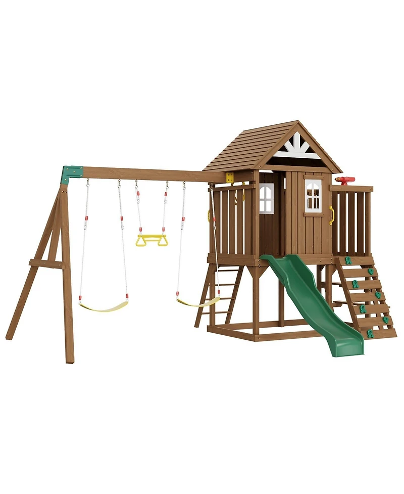 Gouun 9 in 1 Wooden Swing Set with Slide Swings Fort Picnic Table and Sandbox