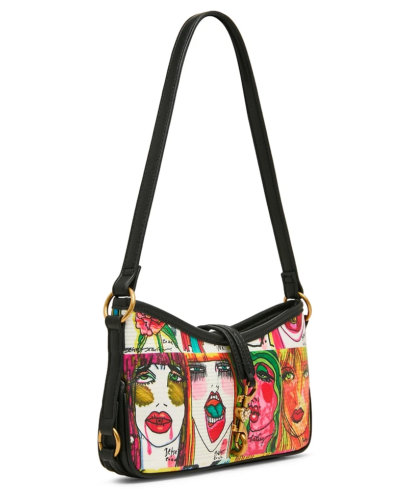 Betsey Johnson Artwork Faces Small Shoulder Handbag