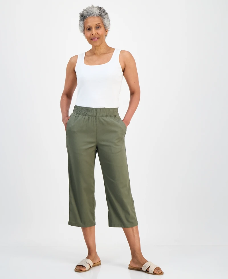 Style & Co Petite Pull-On Wide-Leg Twill Capri, Macy's Exclusive