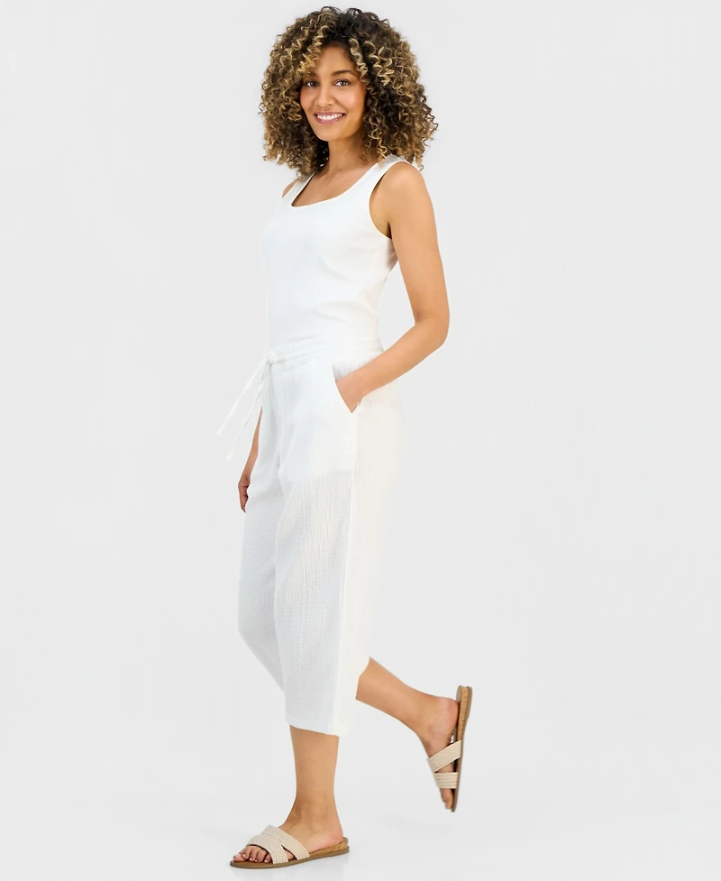Style & Co Petite Cotton Gauze Wide-Leg Cropped Pants, Macy's Exclusive