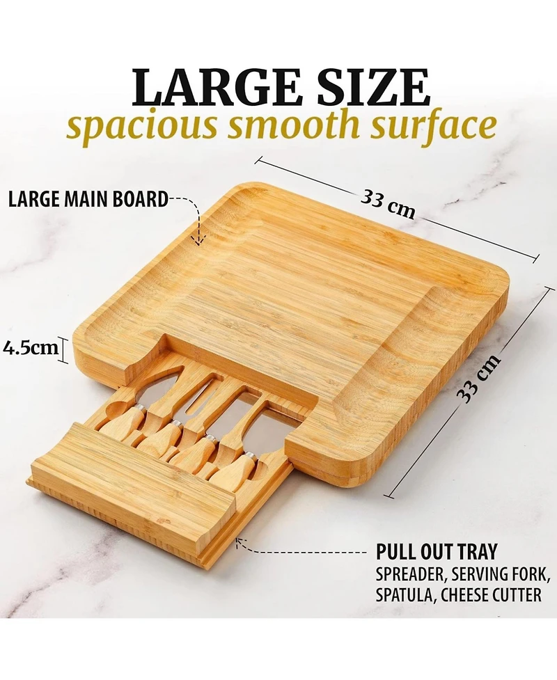 Zulay Kitchen Wooden Bamboo Cheese Board Party Set