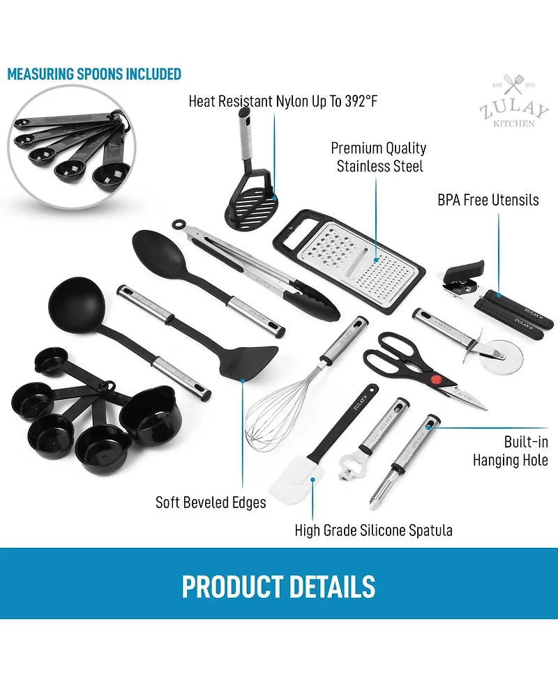 23 Piece Nylon Kitchen Utensils Nylon & Stainless Steel Cooking Utensils Set