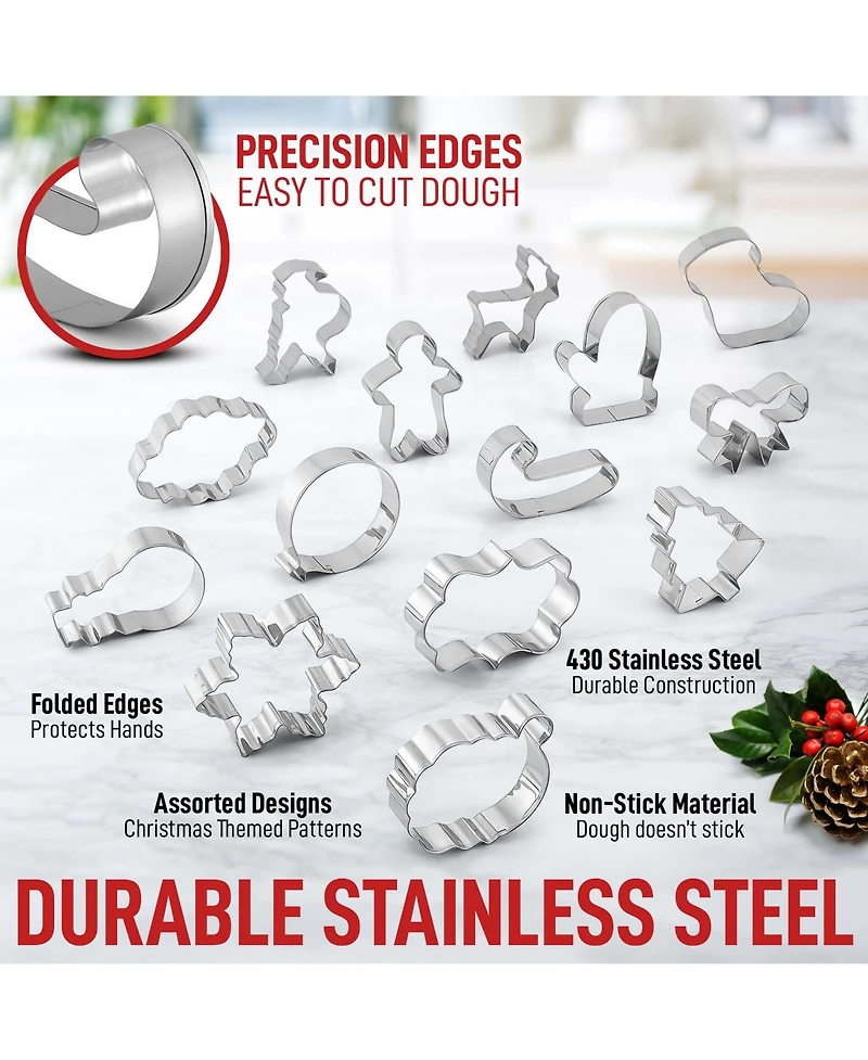 (14-Pieces) Metal Christmas Cookie Cutters - Stainless Steel Christmas Cookie Cutters With Folded Edges