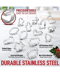 (14-Pieces) Metal Christmas Cookie Cutters - Stainless Steel Christmas Cookie Cutters With Folded Edges