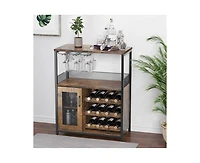 gaomon Wine Bar Cabinet with Detachable Wine Rack, Bar Rack Cabinet with Glass Holder and 1 Drawer, Mesh Door, Small Sideboard and Buffet Cabinet for