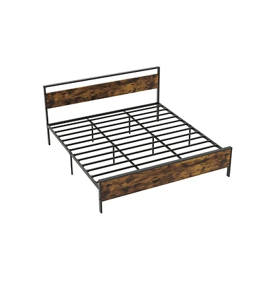 Gouun Metal Bed Frame Industrial Platform Bed with Wooden Headboard