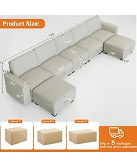 gaomon 140" U-Shaped Sectional Sofa with Ottoman Chaise, Modular 7-Seat Convertible Couch for Living Room